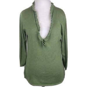 J. Jill Green Ruffle V-Neck Long Sleeve Top Large
